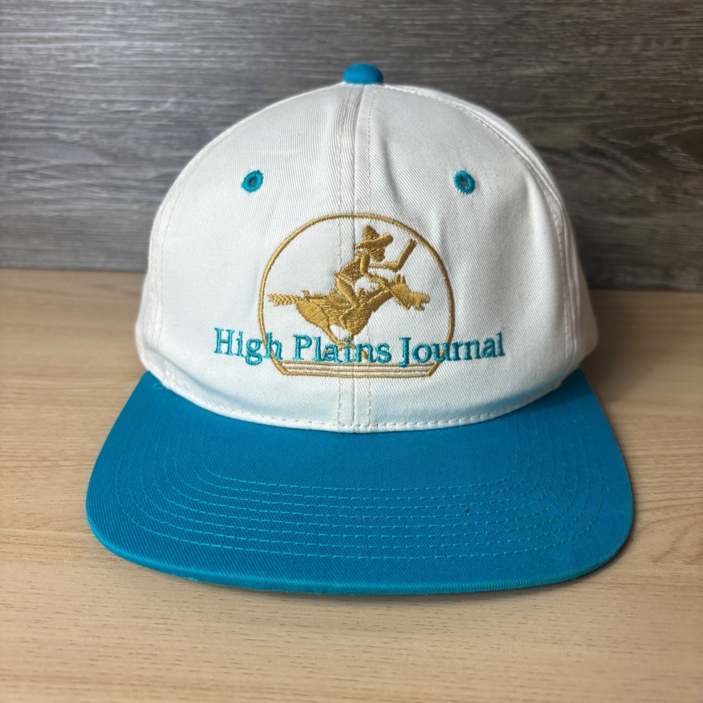 Vintage High Plains Journal Hat Cap Snap Back White Blue Adjustable